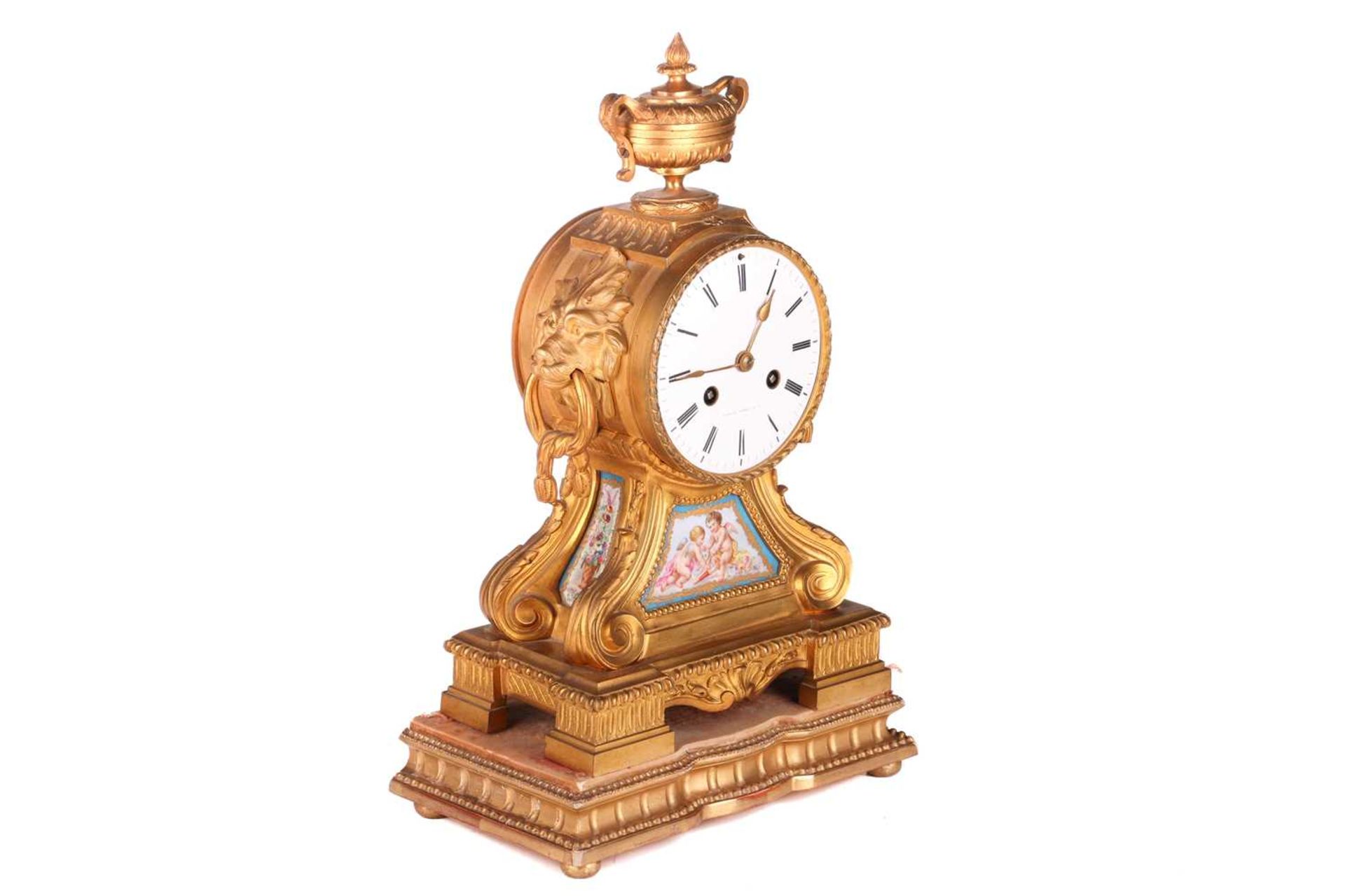 A Napoleon III ormolu drum-head form 8-day mantel clock by Japy Bros, retailed by Howell James &amp; - Image 2 of 12
