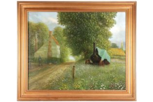 John Shelley (1938 - 2020), 'The May Field', inscribed, signed 'John Shelley' and dated 1993 on