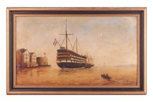 G. Biddlecombe (Late 19th century), Dutch warship 'Excellent' leaving harbour, signed 'G.