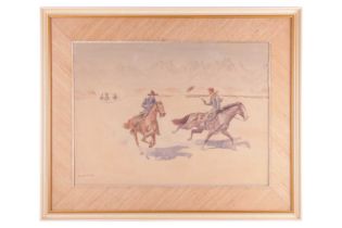 Leonard Howard Reedy (American, 1899 - 1956), Two cowboys being chased, signed 'Leonard H Reedy' (