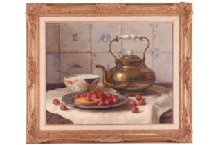 Piet J. Van Boxel (Dutch, 1912 - 2001), Still life with strawberries and kettle, signed indistinctly