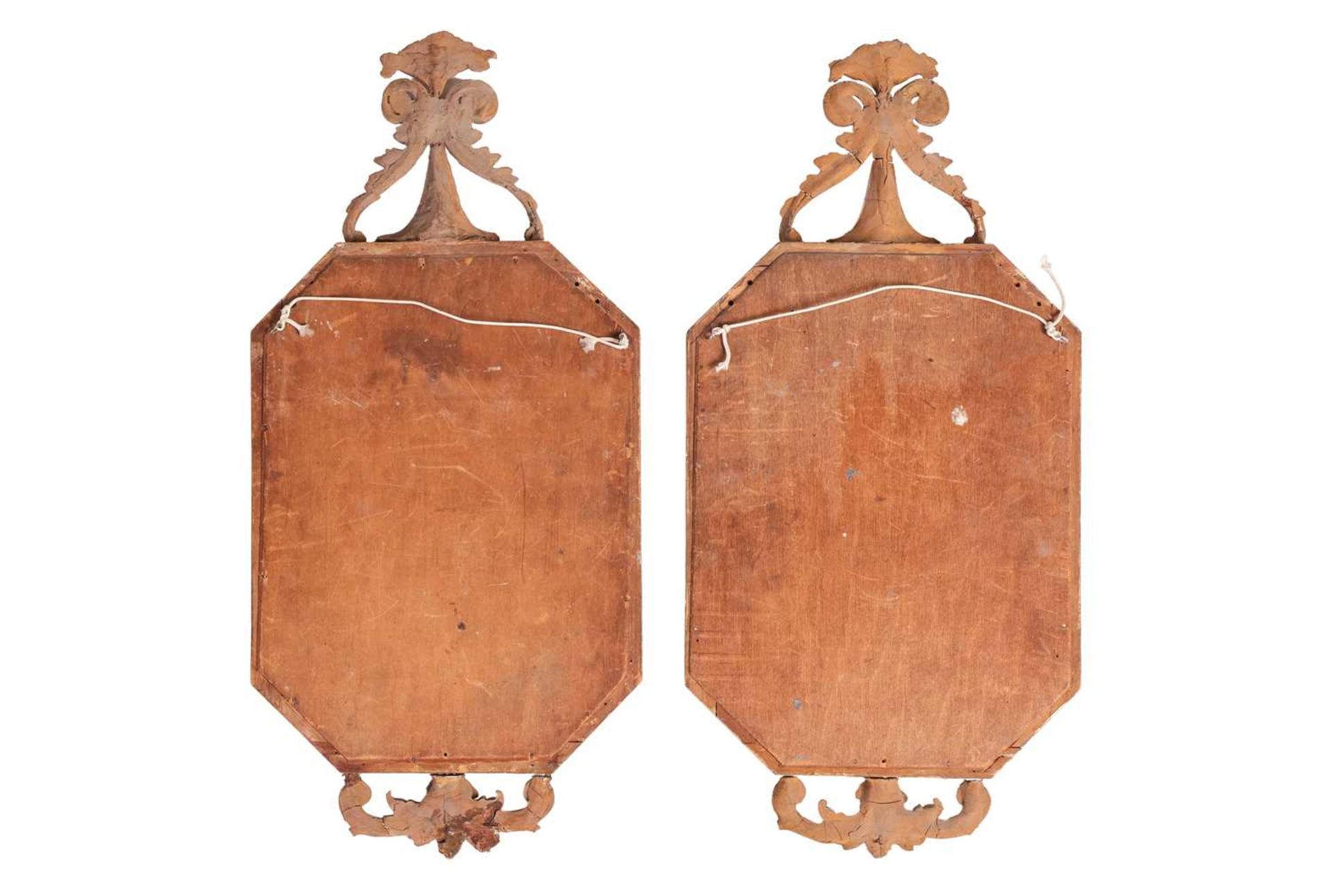 A pair of 19th century giltwood wall mirrors, with foliate scroll surmounts over ribbon tied reeded  - Image 2 of 8