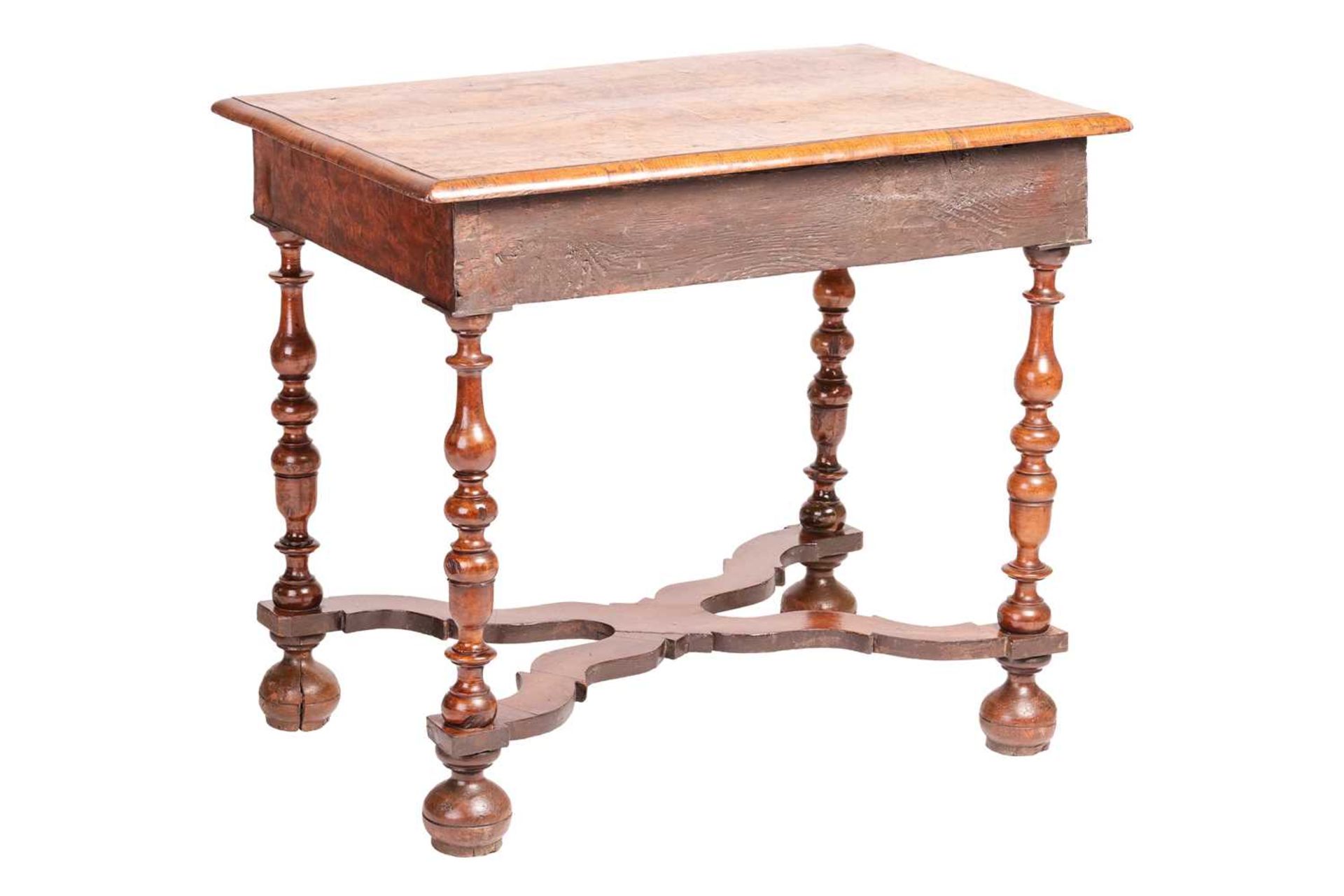 A William and Mary and later burr elm single drawer side table, the top with herringbone banded quar - Image 5 of 25