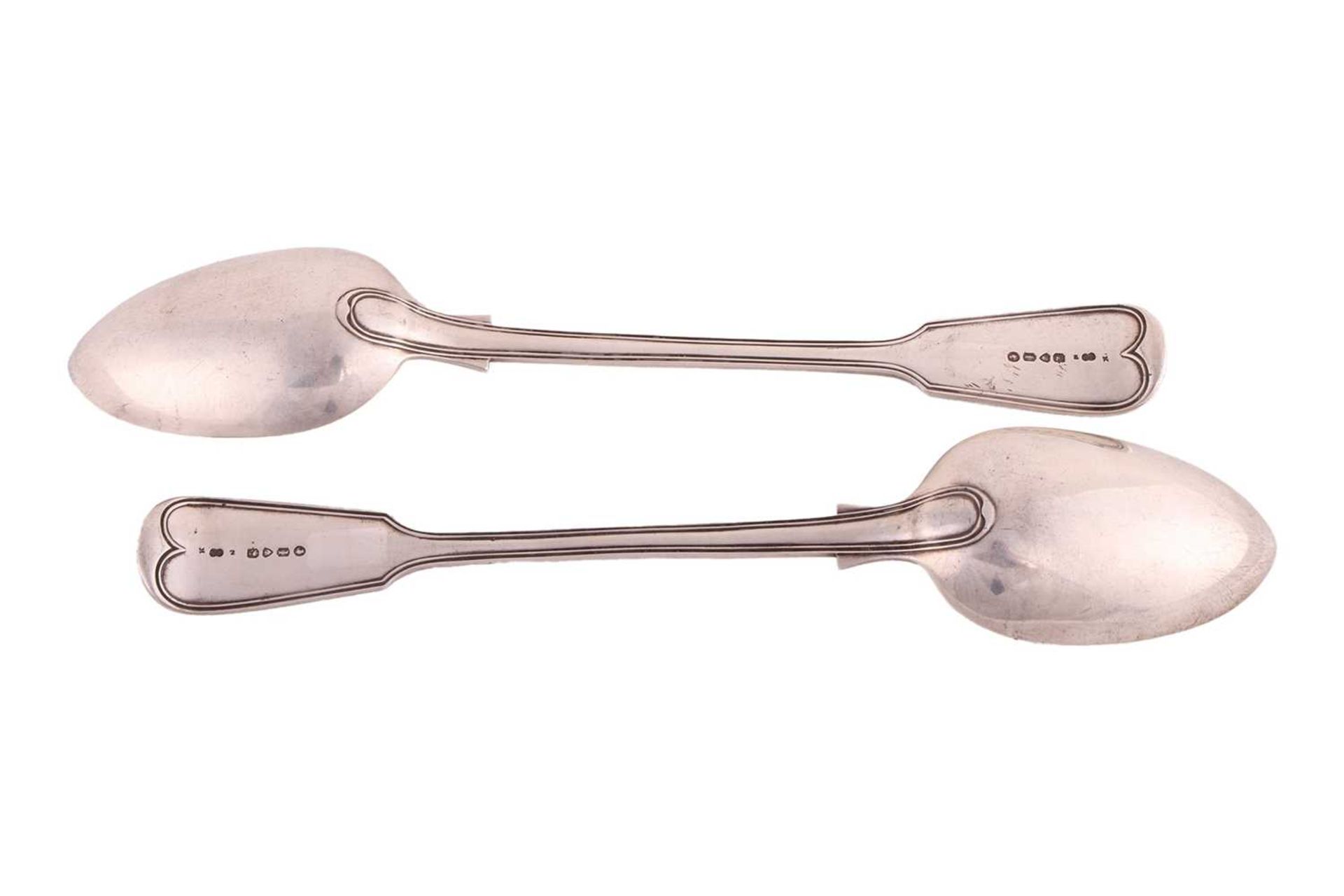 A pair of Victorian silver fiddle and thread pattern basting spoons, by Chawner &amp; Co (George Wil - Image 2 of 3