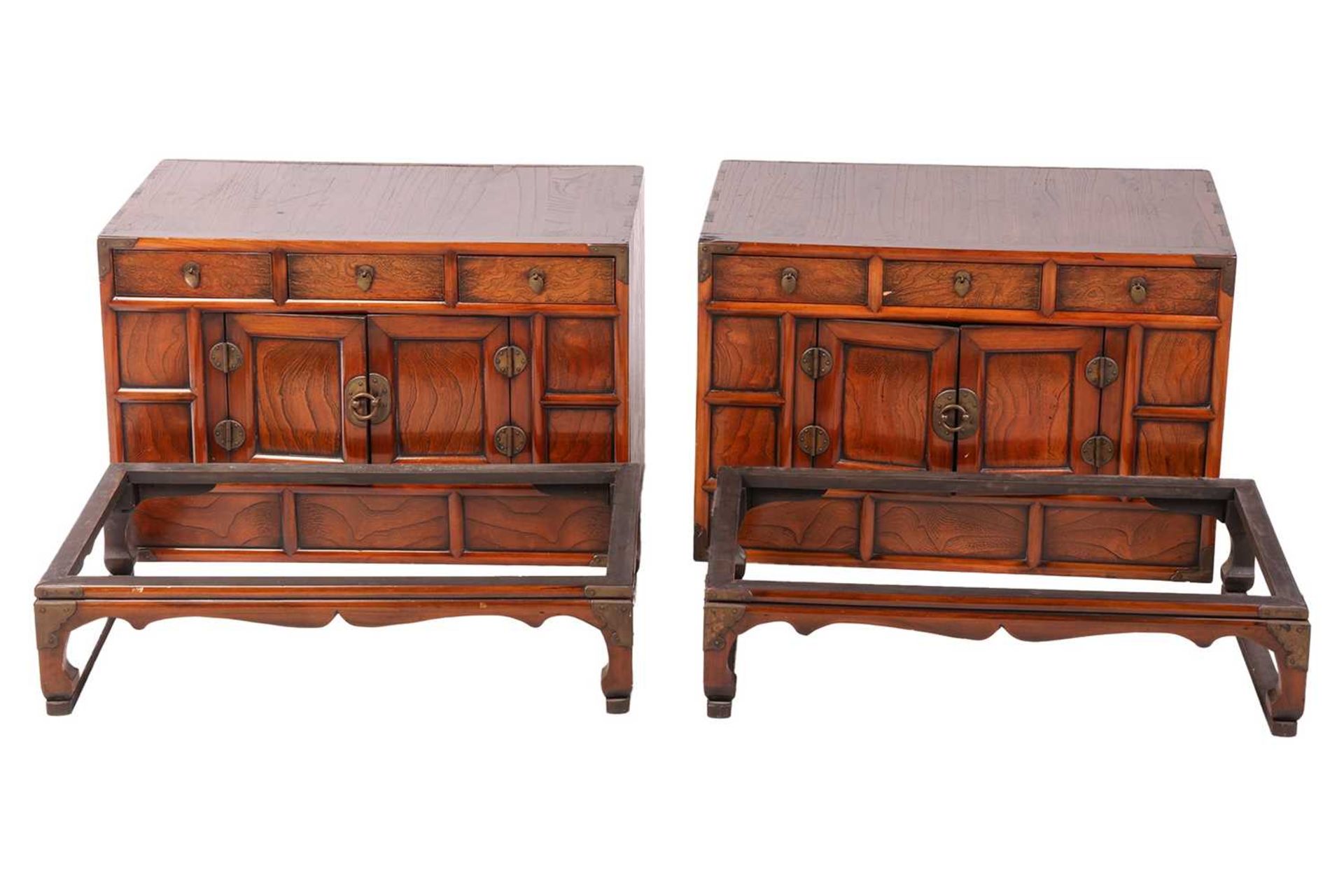 A pair of early 20th-century Korean elm coffer cabinets, each with three frieze drawers above a pair - Image 5 of 7