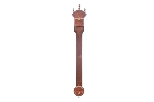 A George III mahogany stick barometer, by J. Search, Soho, London, c.1780, the silvered vernier scal - Image 4 of 4