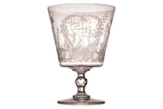 An oversized 19th century glass trophy, with etched floral decoration and 'F. King Champion', on a c - Image 3 of 5