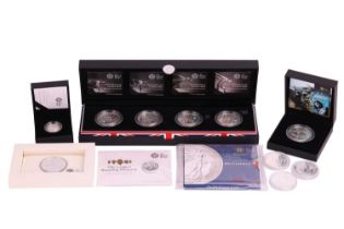 A Collection of silver commemorative coins Featuring: Countdown to London 2012, 2010 Silver proof £5