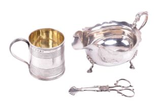 A Georgian silver mug, of cylindrical form with reeded bands, by Solomon Hougham, London, 1806; toge