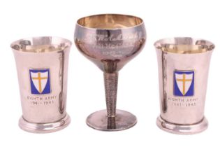 Two cased silver '8th Army' beakers, each with an enamelled shield inscribed "Eighth Army 1941", num