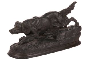 Jules Moigniez (1835-1894) French, a pointer dog at point, signed on the base, bronze, 30 cm x 10.5 