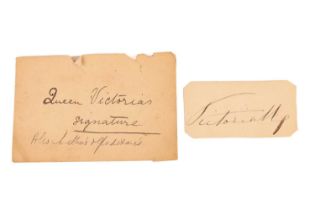 Queen Victoria (1819-1901), a clipped original signature in black ink, the paper 4 cm x 8 cm