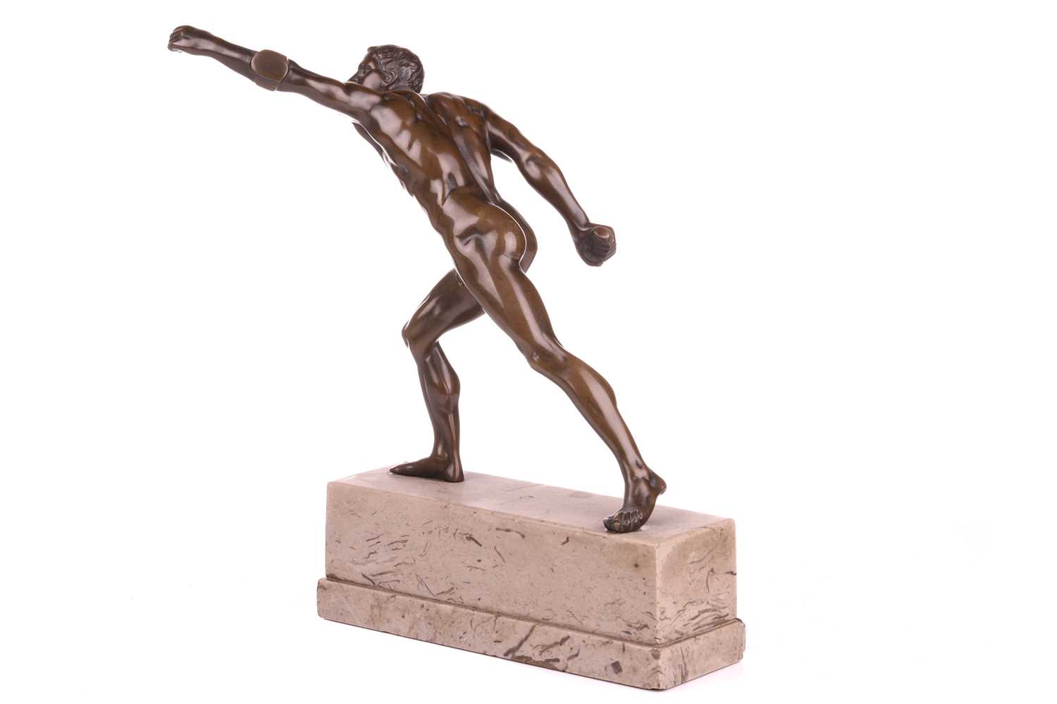 After Rudolf Marcuse (1878-1930) German, Borghesian fencer, 20th-century bronze on a marble plinth,  - Image 5 of 6