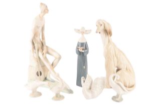 Collection of Lladro figurines to include a retired harlequin, a prayerful nun, an afghan hound, a