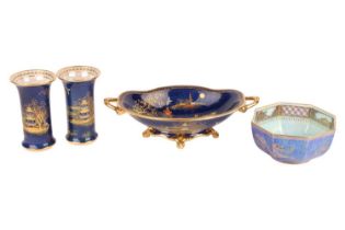 A collection of Carlton Ware comprising a pair of Chinoiserie style cylindrical blue and gilt