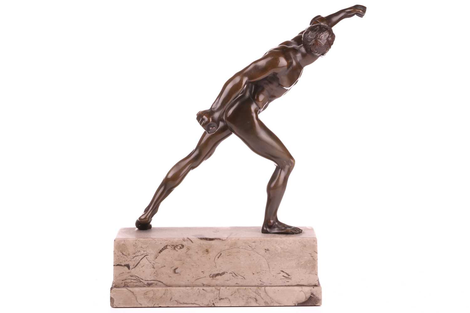 After Rudolf Marcuse (1878-1930) German, Borghesian fencer, 20th-century bronze on a marble plinth,  - Image 6 of 6