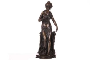 After Carrier, a lady resting on a wall, bears artist's name verso, bronze, 40 cm high, 14 cm wide