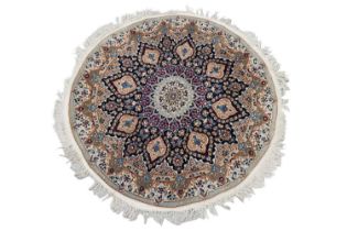 An ivory ground circular Nain rug with a central boss within a floral border, 130 cm diameter