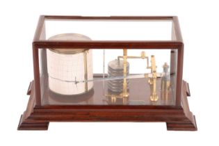 A glazed, cased barograph, by Baines of Harrogate, the case 18 cm high x 36 cm x 21 cm