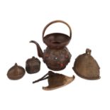 A Burmese Kyeezee (spinning gong) 15 cm wide, together with a Tibetan copper kettle set with skull a