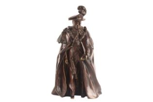 After Karin Churchill, a large bronze figure of Winston Churchill in garter robes, unsigned, 39 cm h