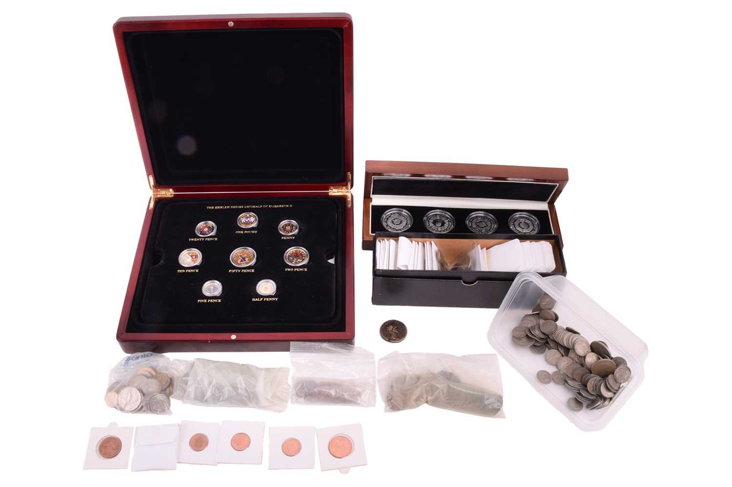 A large coin collection; including a reproduction George III half guinea token and two reproduction 