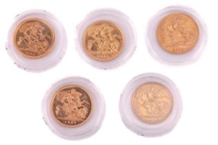 A collection of five Half-sovereigns featuring a, 1982 Elizabeth II Half Sovereign 1998 Elizabeth II