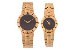 A set of matching Gucci watches Ref:3300 His and Hers. Featuring a Gucci 3300.2M with a quartz