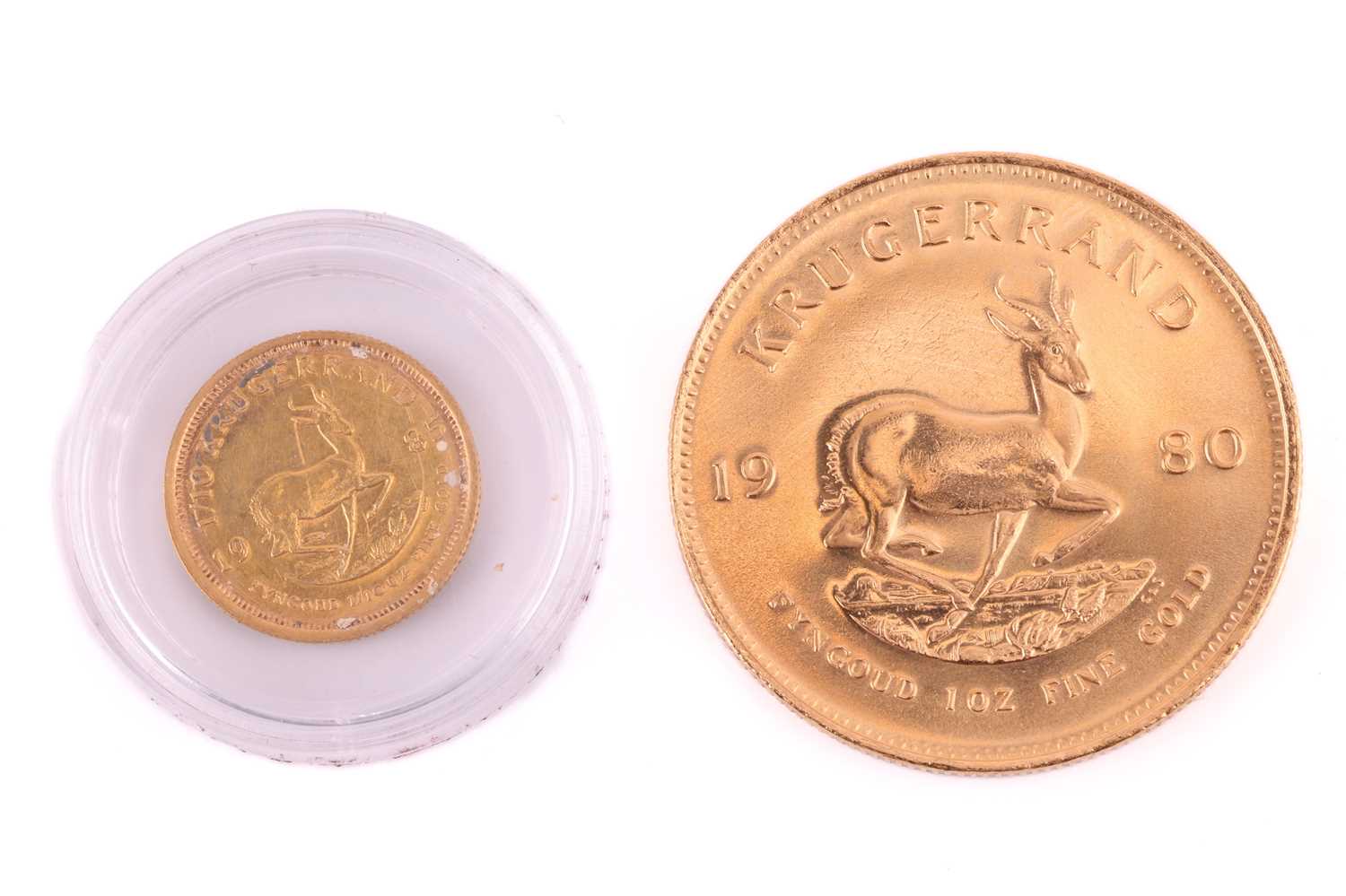 A full 1oz South Africa Krugerrand 1980 gold coin &amp; a 1/10oz South Africa Krugerrand 1985 gold c