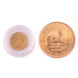 A full 1oz South Africa Krugerrand 1980 gold coin &amp; a 1/10oz South Africa Krugerrand 1985 gold c