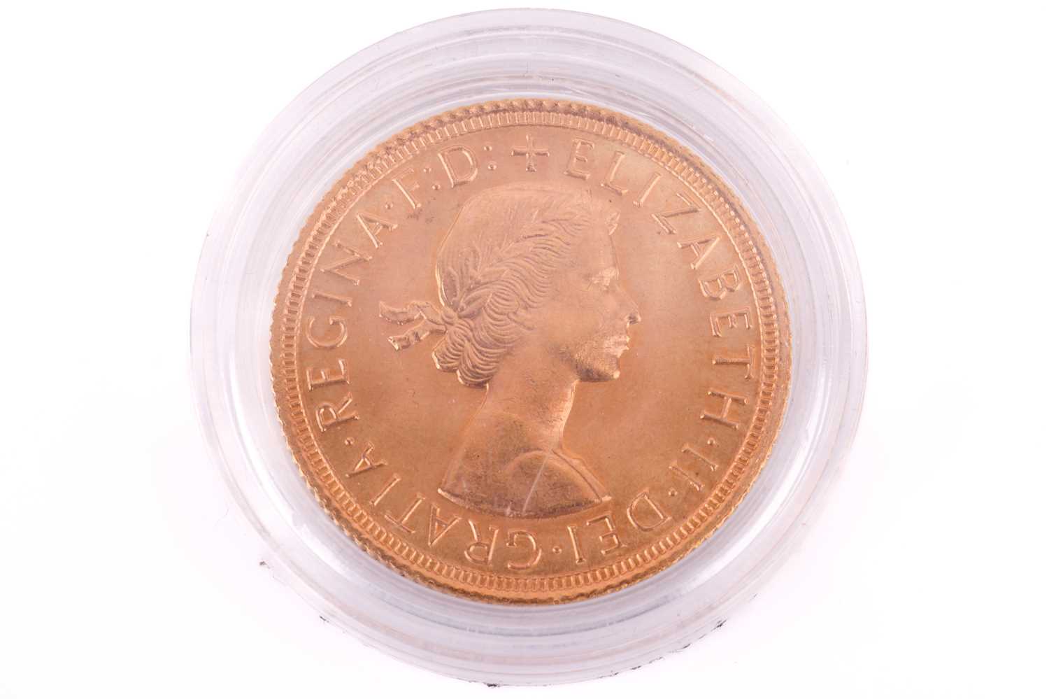 A 1965 Elizabeth II Full-Sovereign with a plastic case, circulated. - Image 2 of 2