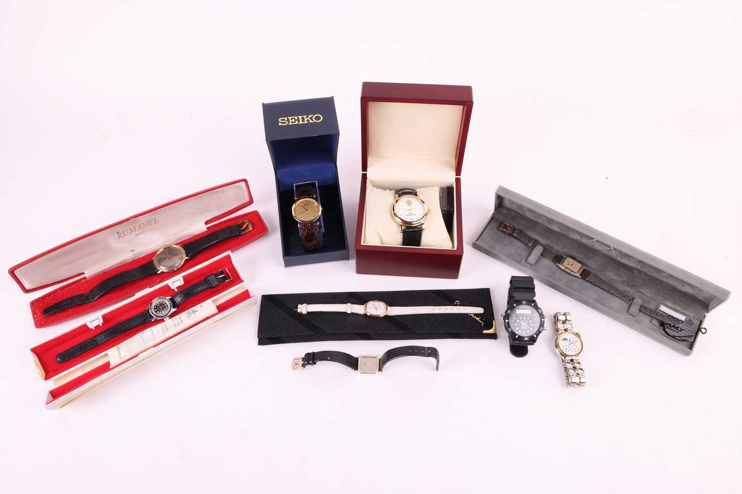A collection of nine wristwatches, featuring a,Romanel Datostan with a 37mm and hand-wound movement. - Image 3 of 11