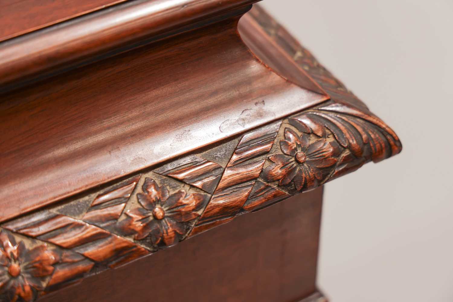 An Edwardian mahogany square section pedestal of Neo-Classical form with decorative carved and mould - Image 3 of 16