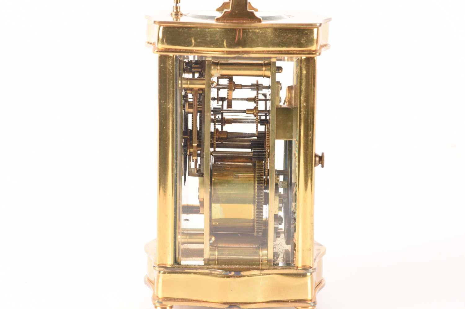 A French-style brass carriage clock with a serpentine corniche, repeating action and chiming on a go - Image 3 of 13