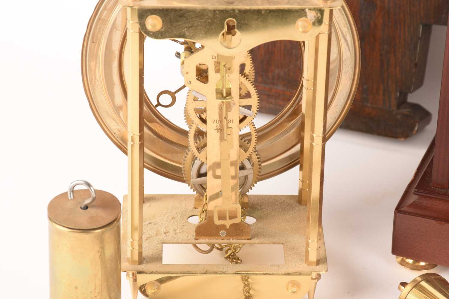 A collection of clocks comprising a Sewills of Liverpool arched top skeleton mantle clock, 20th cent - Image 9 of 11