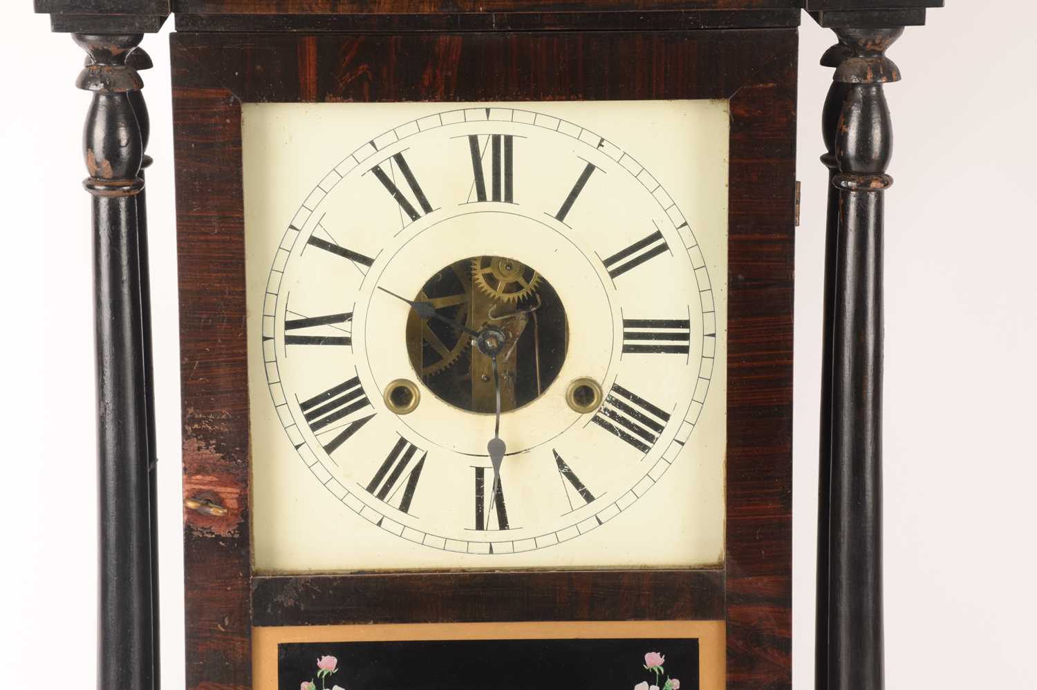 A 19th-century Chauncy Jerome 'New York Style' four-columned wall clock, 40.5 cm wide x 12 cm deep x - Image 3 of 9