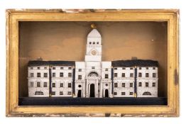 A miniature model of the Horse Guards building, card, within a display case, 49 cm wide x 10 cm deep