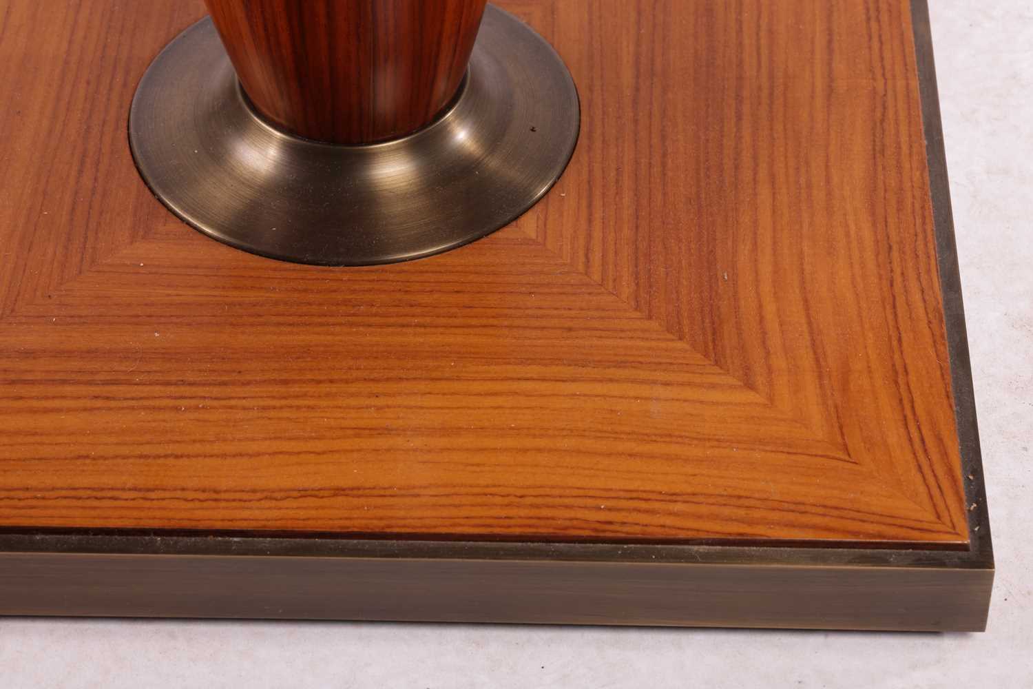 A 20th century Italian, circular tulip-wood effect breakfast table, with a segmented top, on a turne - Image 4 of 10