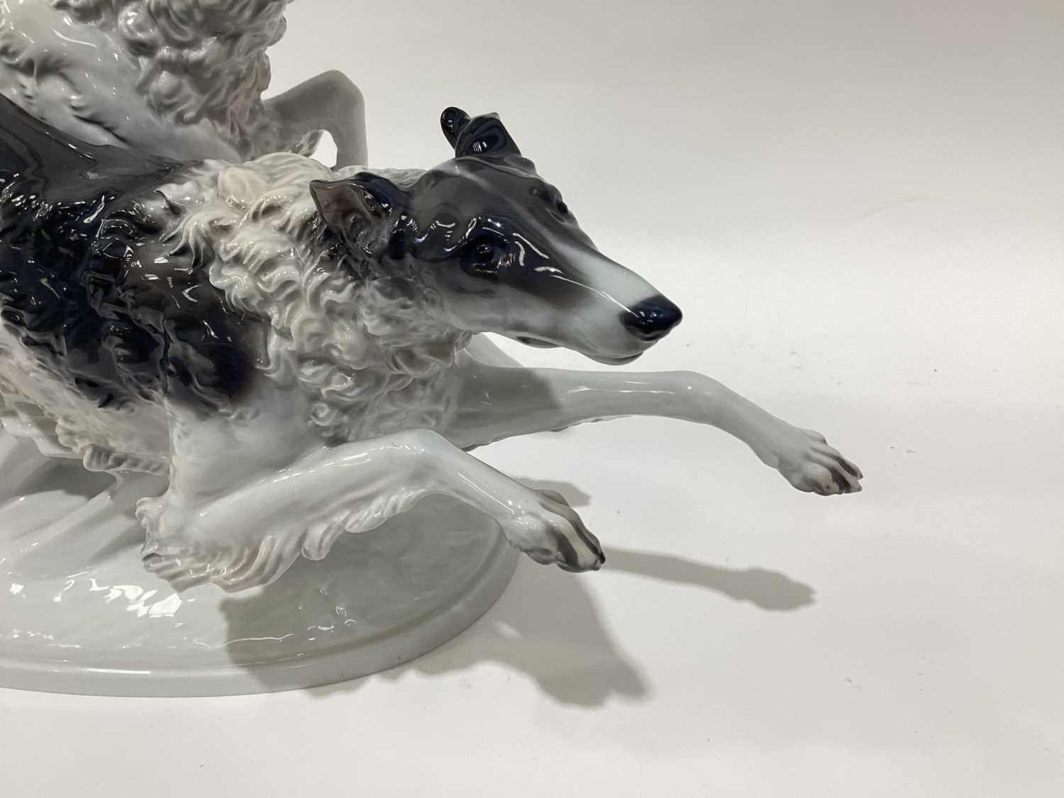 A Rosenthal porcelain figure of two Borzoi Wolfhounds racing, on an oval base, 61cm longWould benefi - Image 9 of 17