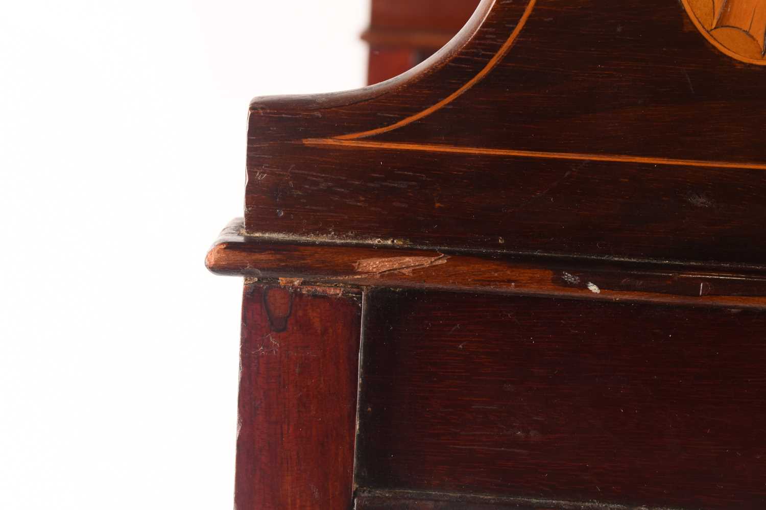 An Edwardian inlaid mahogany three-shelved book trough supported on splayed feet with brass cap cast - Image 7 of 11