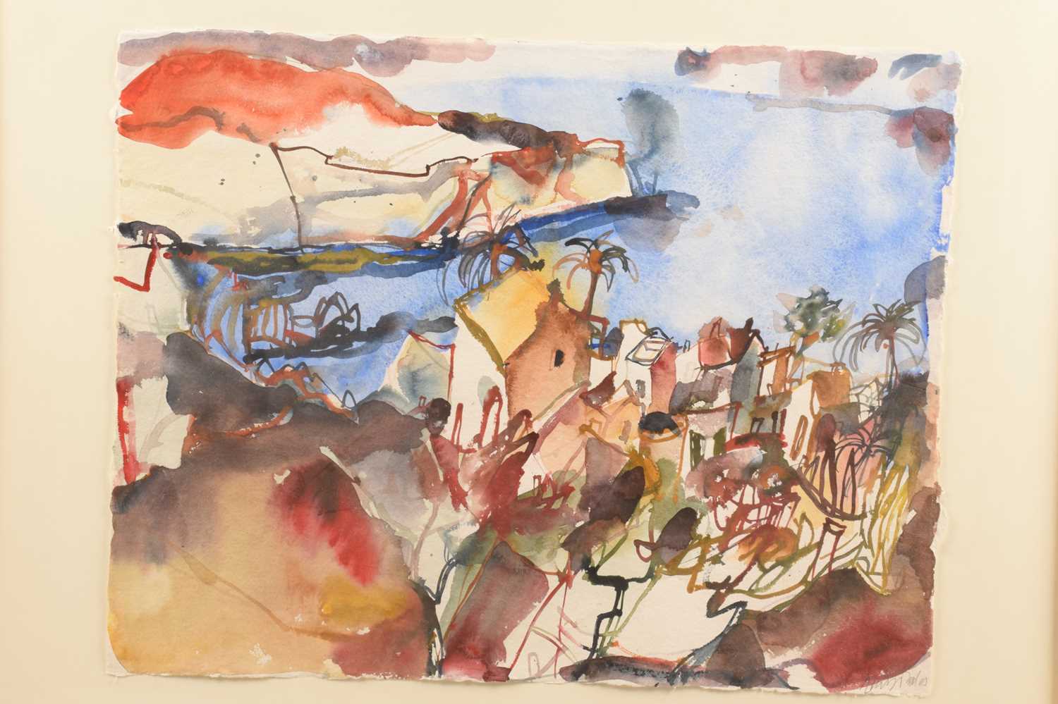 20th century, Mediterranean coastal view, indistinctly signed in pencil (bottom right), watercolour  - Image 3 of 4