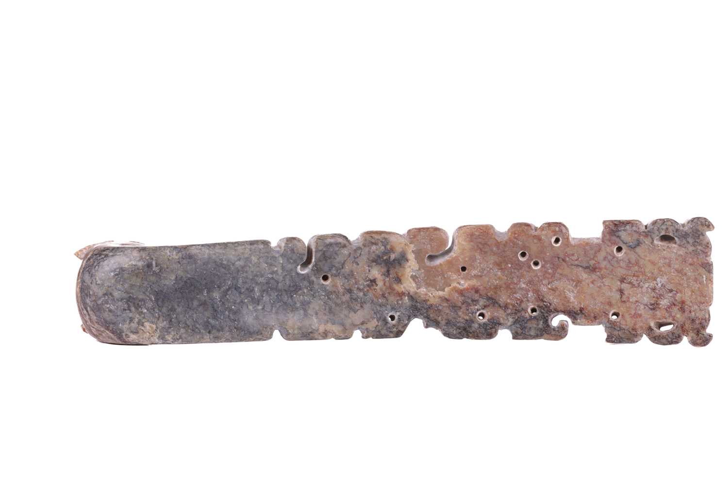 A large Chinese archaistic carved buff jade belt hook, considered to be pre-Tang Dynasty (see receip - Image 5 of 7