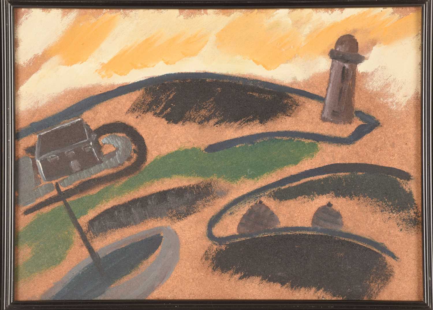 Modern British School (20th Century), Naive harbour scene with lighthouse, unsigned, oil on board, 2 - Image 2 of 7