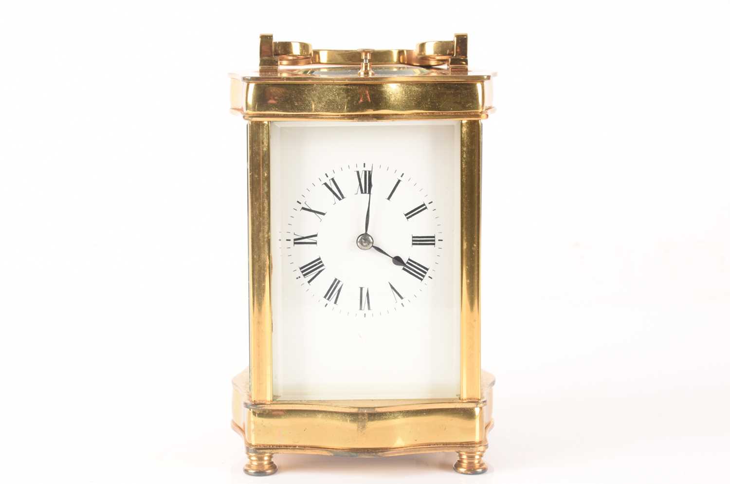 A French-style brass carriage clock with a serpentine corniche, repeating action and chiming on a go - Image 2 of 13