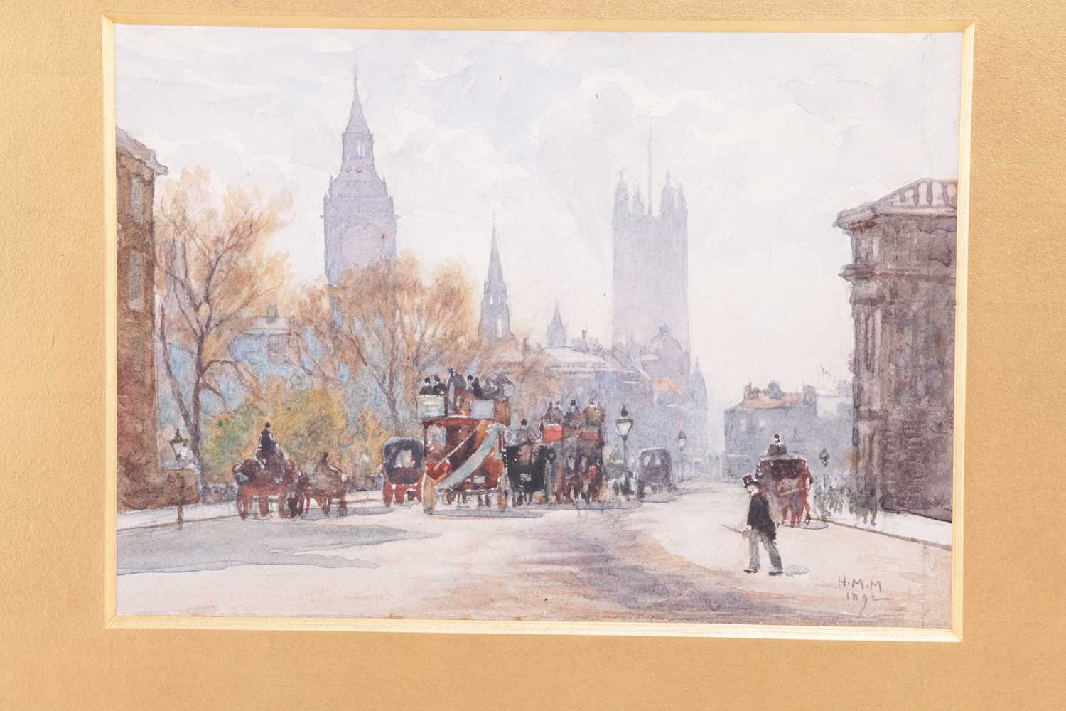 Herbert Menzies Marshall (1841-1913), London street scene, watercolour, monogram to lower right corn - Image 8 of 25