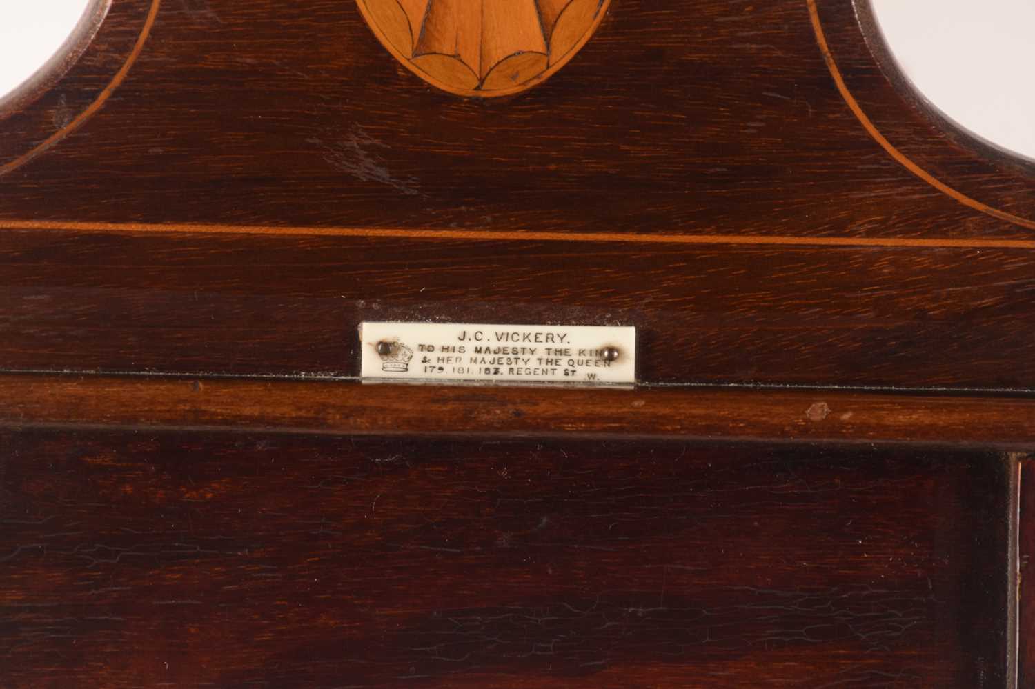 An Edwardian inlaid mahogany three-shelved book trough supported on splayed feet with brass cap cast - Image 3 of 11