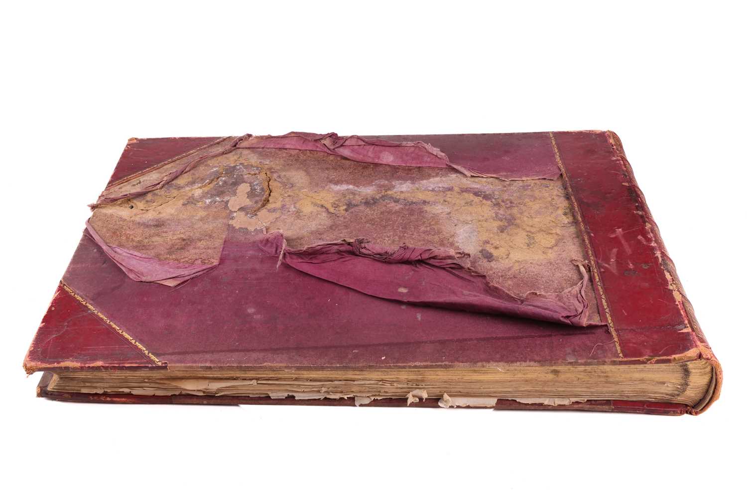 A large 19th-century leather-bound scrap album, gilt-tooled spine, containing numerous colour prints - Image 3 of 9