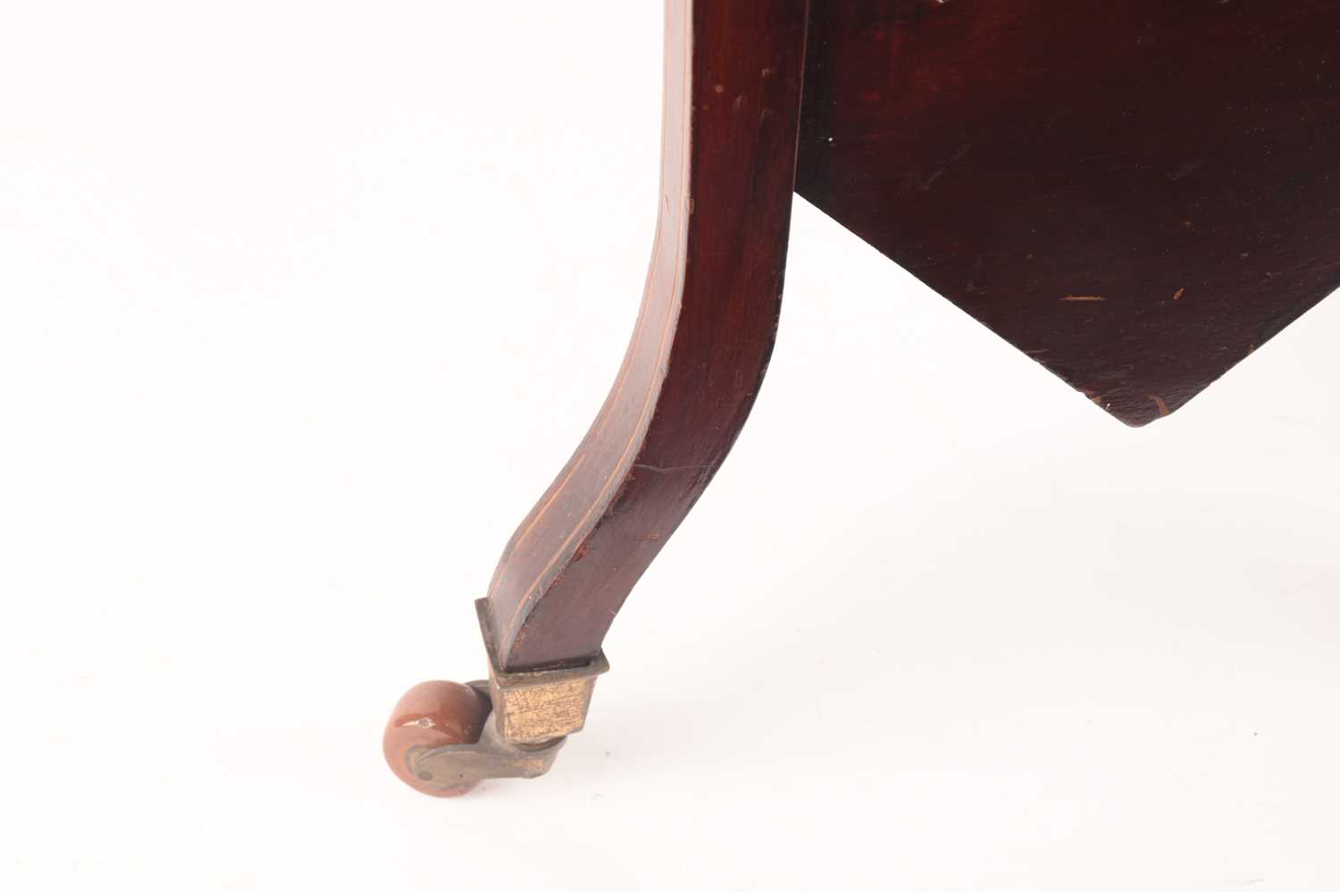 An Edwardian inlaid mahogany three-shelved book trough supported on splayed feet with brass cap cast - Image 11 of 11