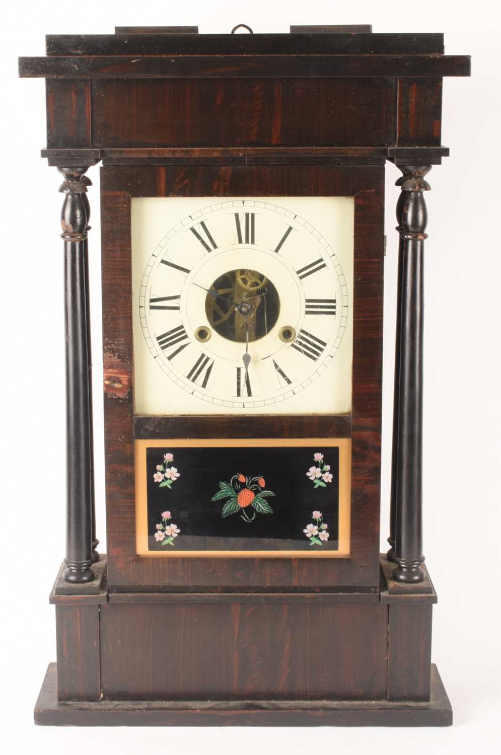 A 19th-century Chauncy Jerome 'New York Style' four-columned wall clock, 40.5 cm wide x 12 cm deep x
