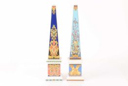 Two porcelain obelisks by Rosenthal for Versace titled Le Roi Soleil and Les Trésors de la Mer, heig